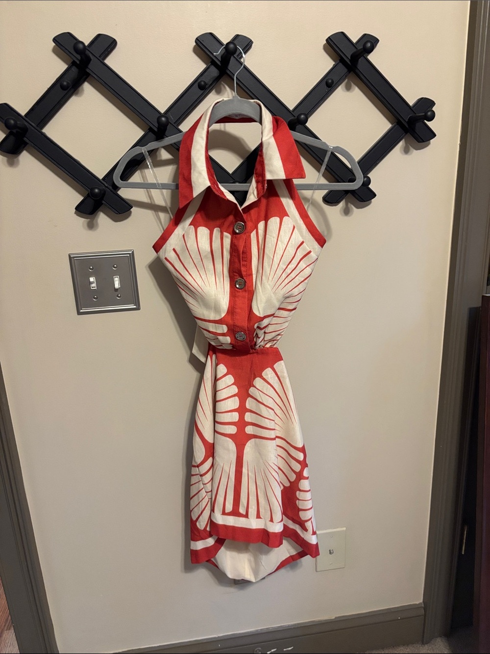 New Orange and White Sleeveless Collared Mini Dress